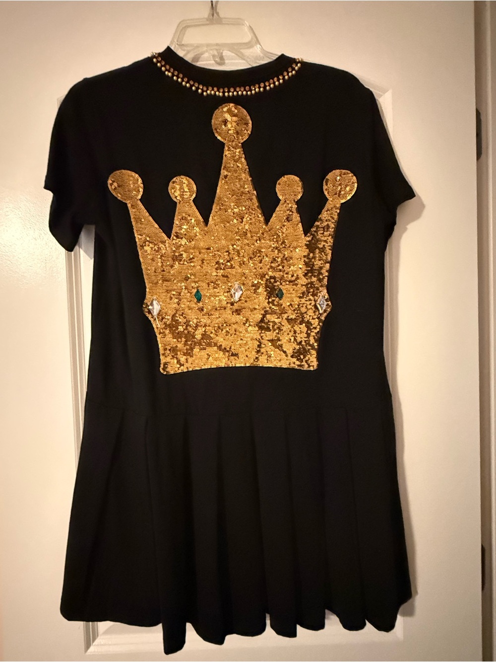 Queen Os Sparkles Black Dress with Gold Sequin Crown